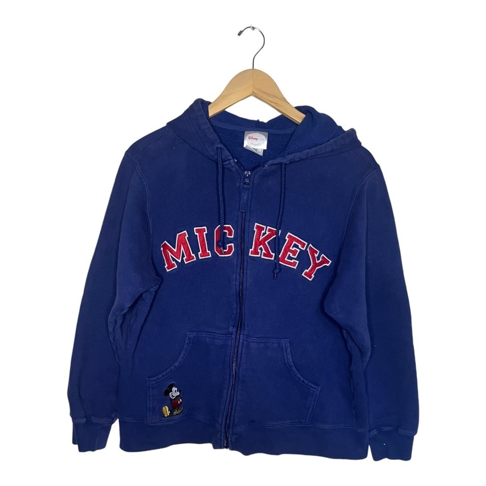 Vtg Mickey Spell-Out Hoodie Zip-Up Small Y2k